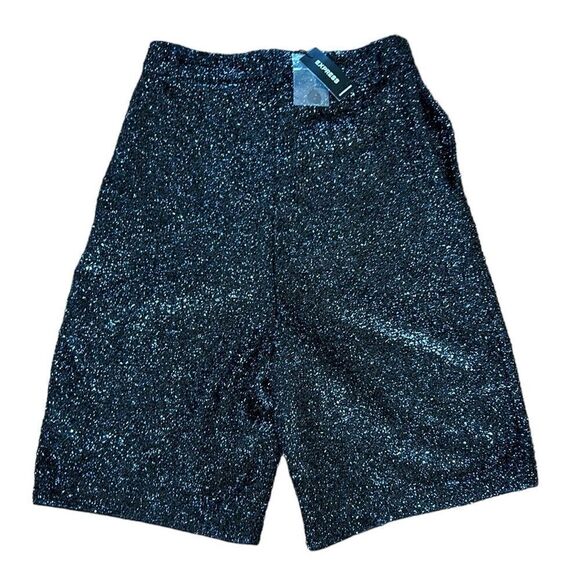 NEW Express Black Sequin High Rise Bermuda Dressy Shorts - Picture 8 of 8